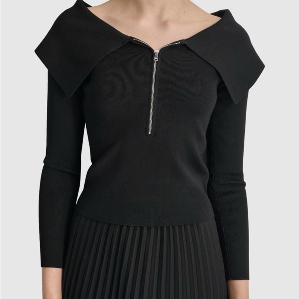 NWT DKNY Black Off The Shoulder Half Zip Jacket